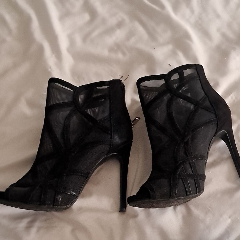 Jessica Simpson Black Mesh Peep-Toe Stiletto Booties
